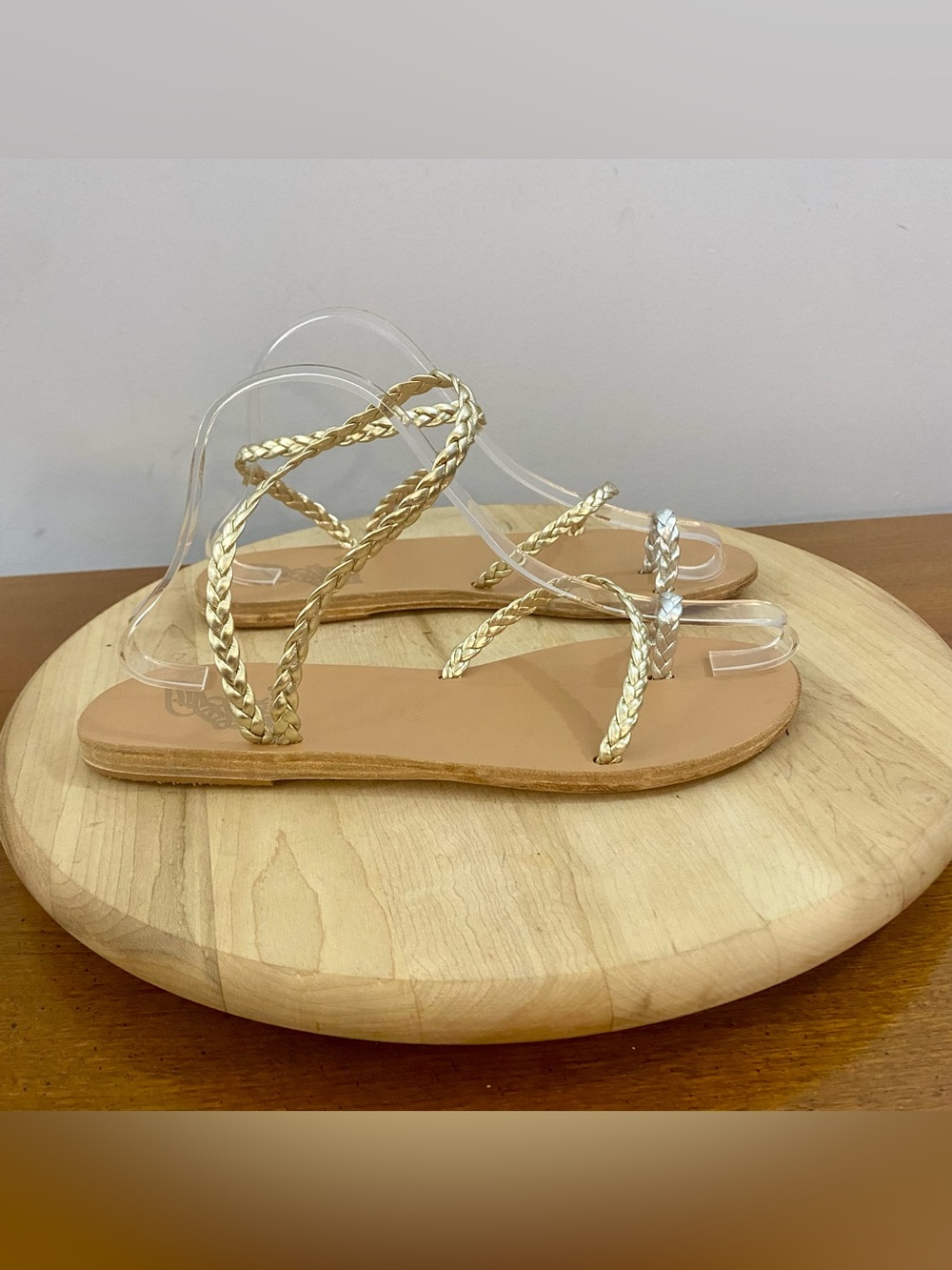 Ancient Greek Sandals Braided Metallic Gold Leather Flat Sandals